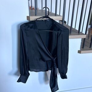 Black Satin Wrap Blouse